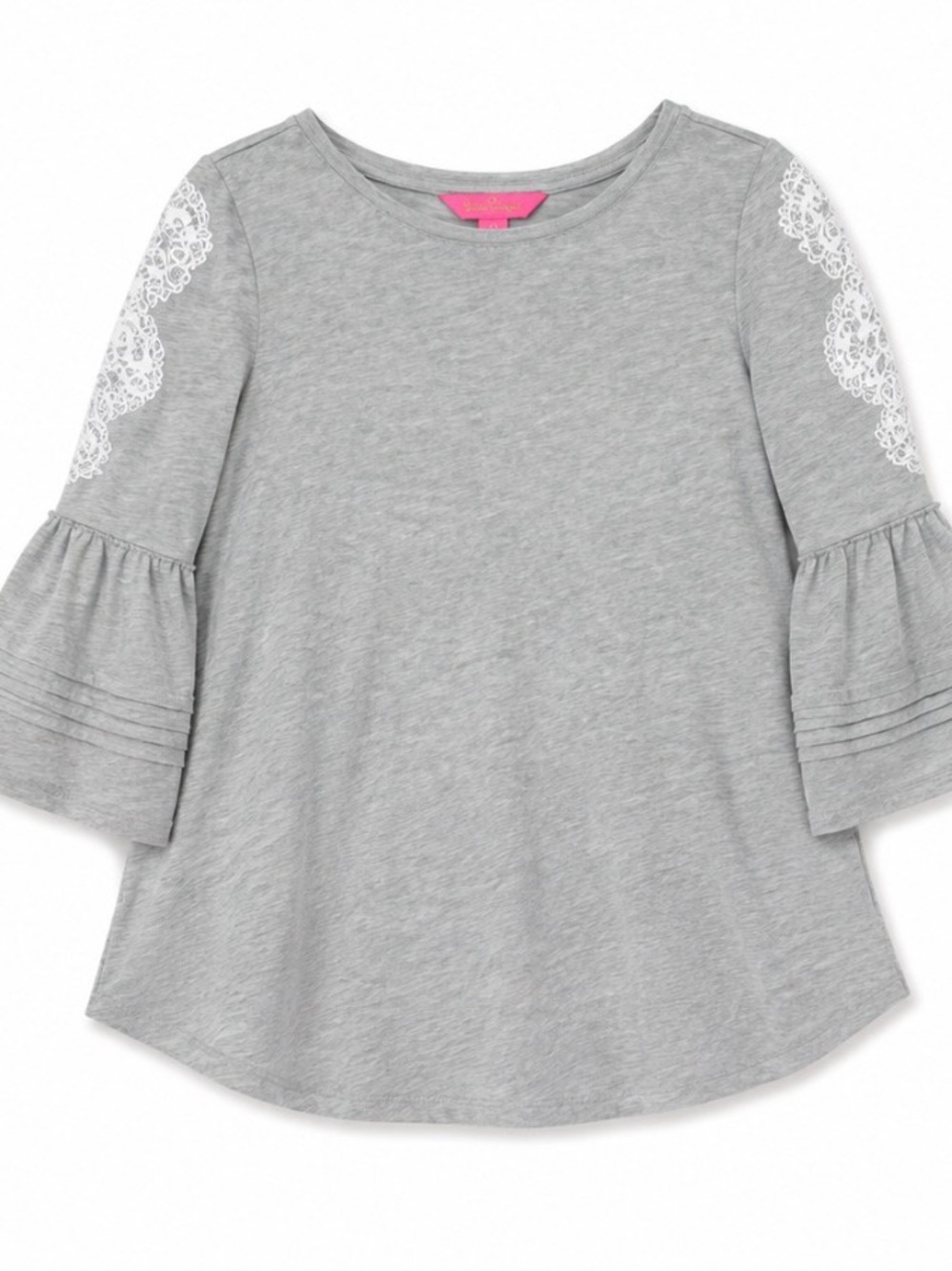 Lilly Pulitzer Gray Long Sleeve Top with White Lace Shoulder Detail